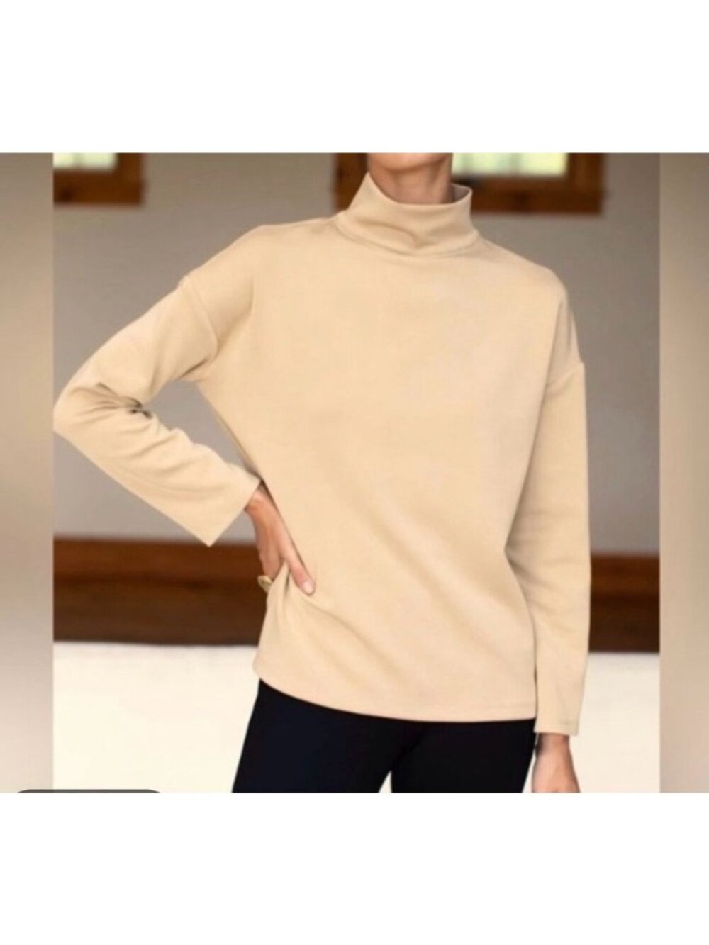 Emerson Fry Womens Size XS Edie Top Beige Ponte Mock Neck Pullover